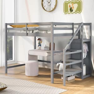 aisword Gray Full Size Loft Bed with Shelves Over Twin Separate ...