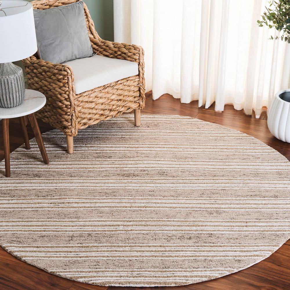 Pine 6 ft. x 6 ft. Ivory/Taupe Double Striped Round Area Rug price history on PriceWatchPro