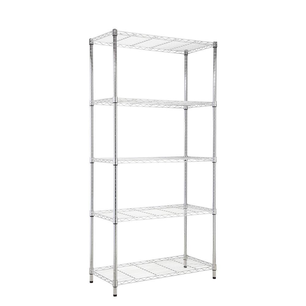 Chrome 5-Tier Adjustable Steel Utility Shelving Unit