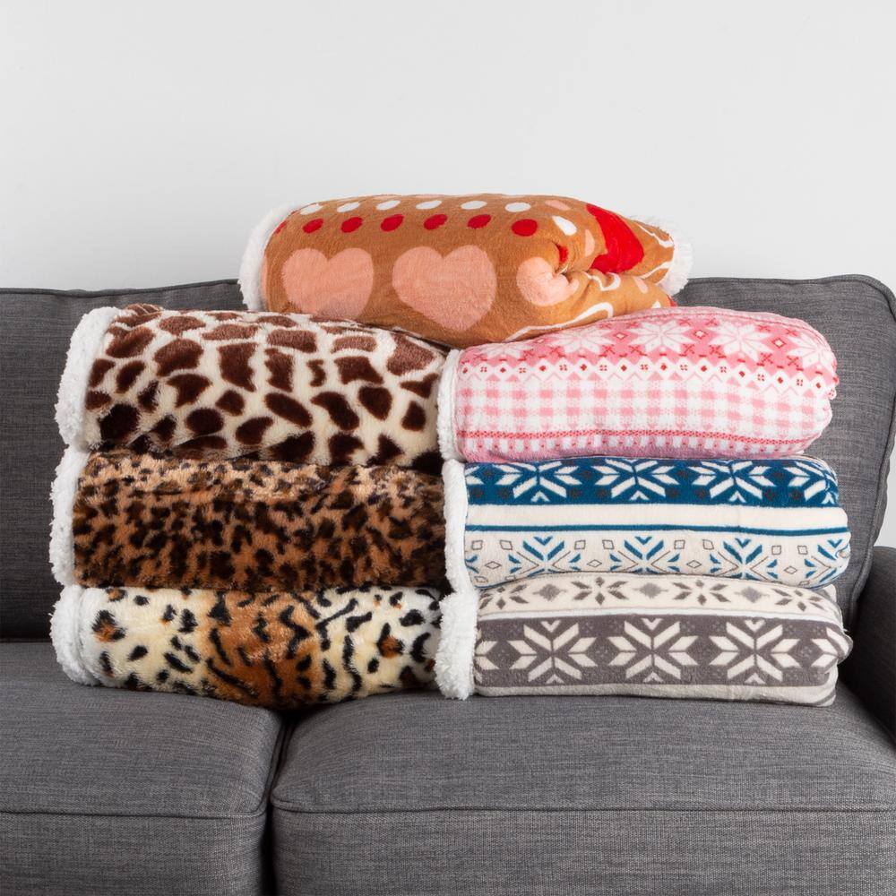 Tiger Print Fleece Sherpa Reversible Throw Blanket 50x60 Inch