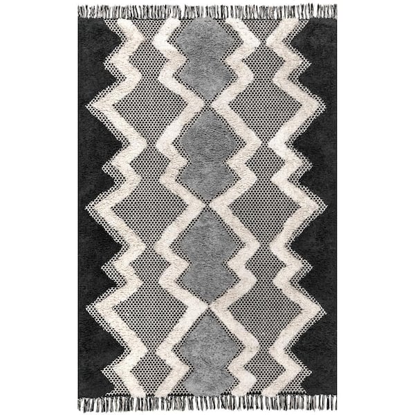 nuLOOM Denise Blue 5 ft. x 8 ft. Geometric Shag Area Rug HCAP02A508