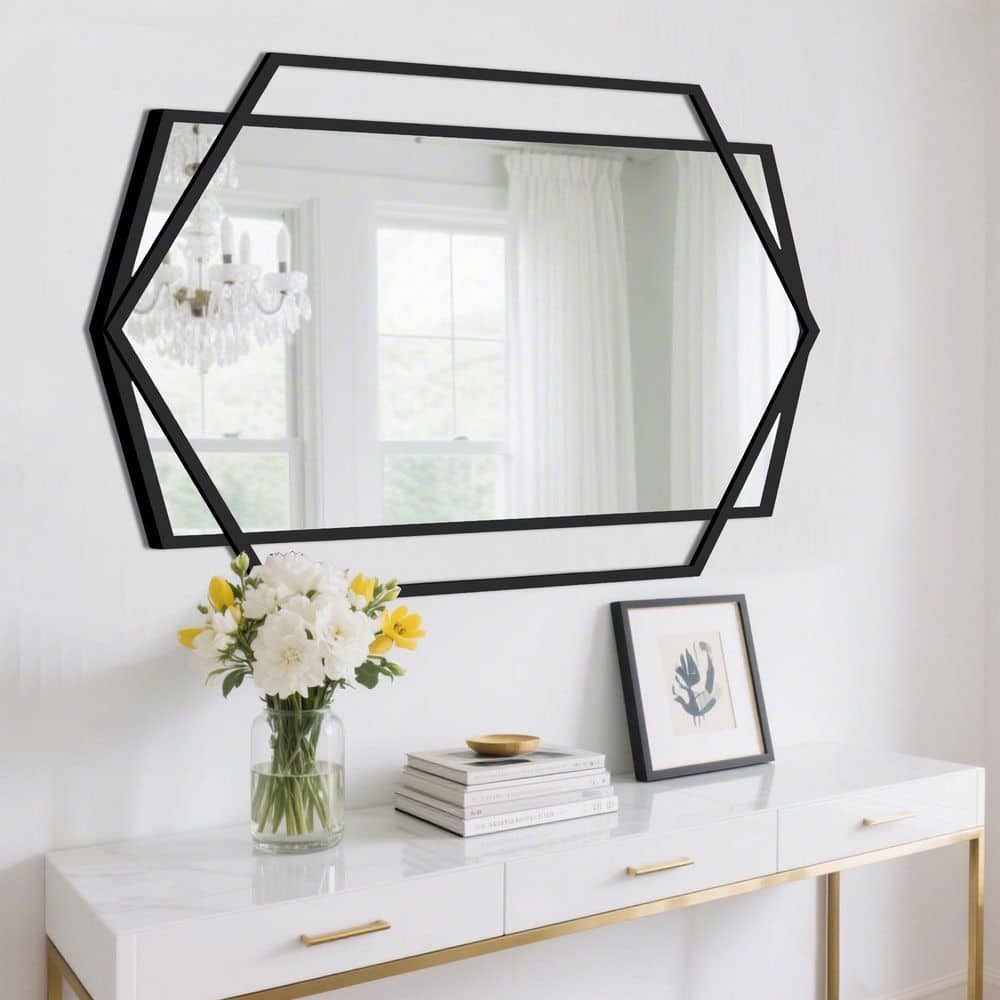 LuxHomez 30 in. W x 40 in. H Hexagonal Rectangular Black Metal