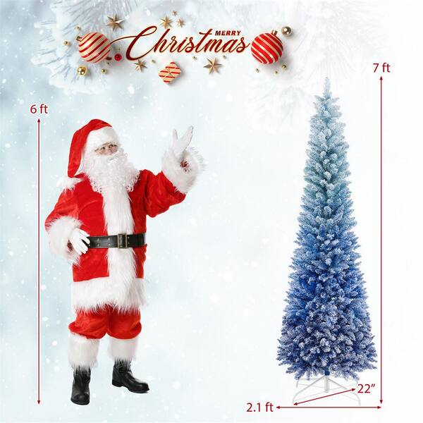Costway 7 ft. Blue Unlit Gradient Snow Flocked Artificial