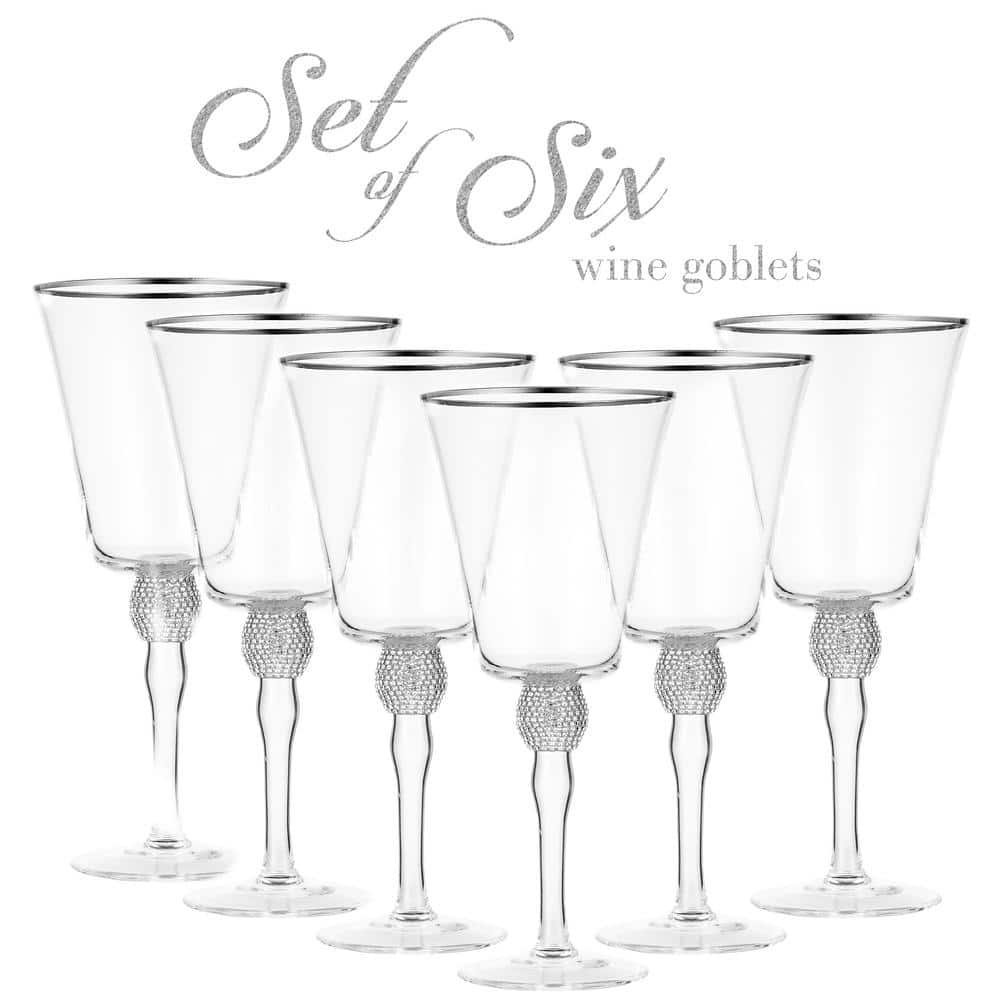 Berkware Luxurious Crystal Champagne Flutes with Elegant Silver Rhinestone  Embellished Stem - 8oz (Set of 6)