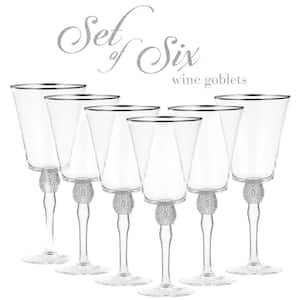 (Set of 6) Wine Glass 14.7 oz. with Rhinestone Design and Silver Rim