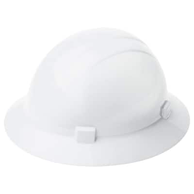 4-Point Plastic Slide-Lock Suspension Full Brim High Heat Hard Hat in White