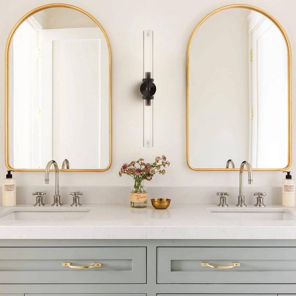 Modern Black 30" Double Glass Tube Wall Sconce