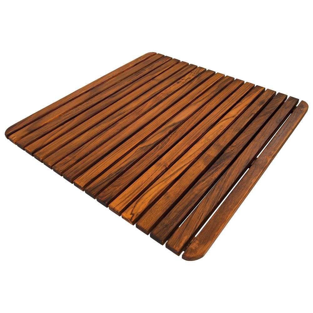 Nordic Style Brown Teak Wood 24" x 24" Shower and Bath Mat