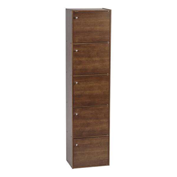 IRIS 66.14 in. Brown Faux Wood 5-shelf Standard Bookcase with Doors