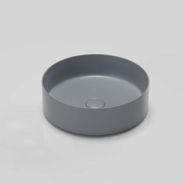 Tileon Gray Ceramic Circular Vessel Bathroom Sink