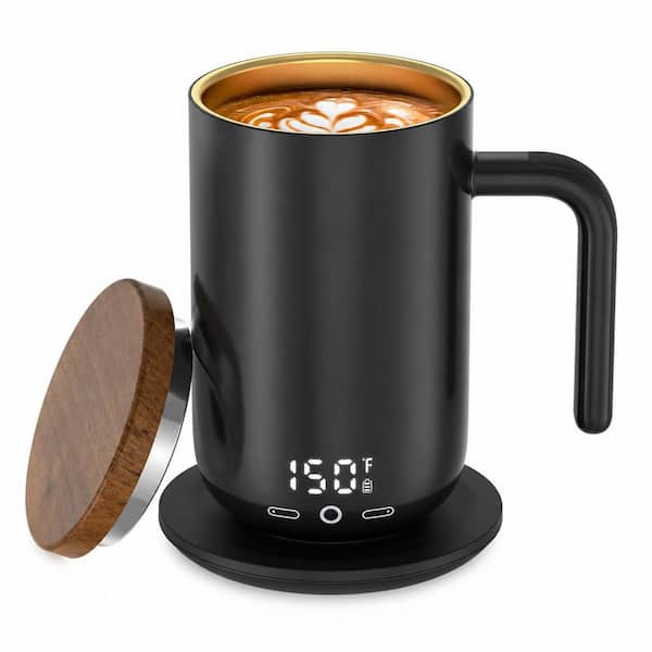 16 oz. Gray Stainless Steel Heated Coffee Mug Titanium-Coated Digital Display Drinkware Type 1 Piece