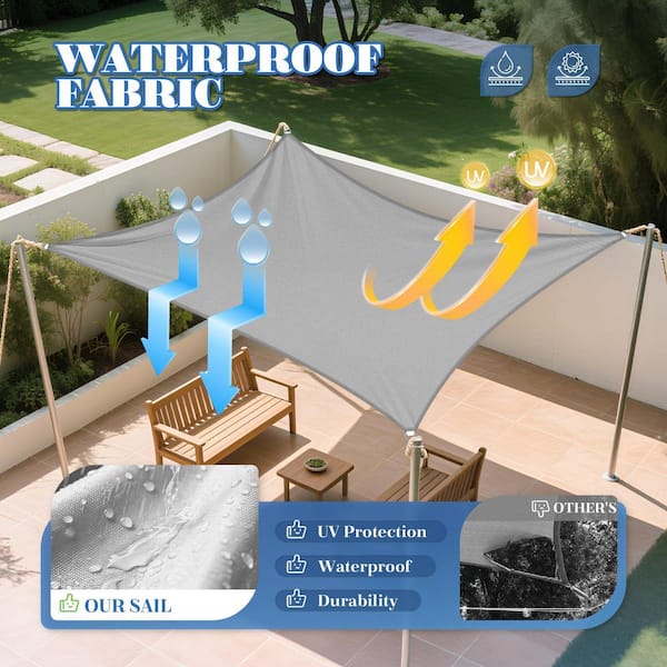 10 ft. x 15 ft. Waterproof Sun Shade Sail Rectangle Canopy Cover UV Blockage for Outdoor Patio Pergola Backyard (Gray)