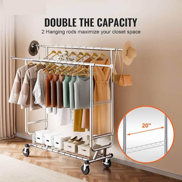 SKYSHALO Heavy Duty Clothes Rack, Double Hanging Rod Clothing