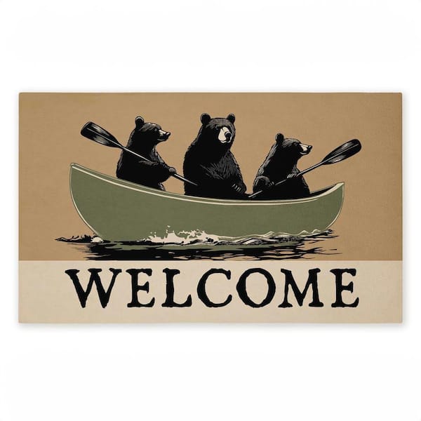 Bears Paddling Canoe Beige 18 in. x 30 in. Polyester Non-Slip Outdoor Door Mat