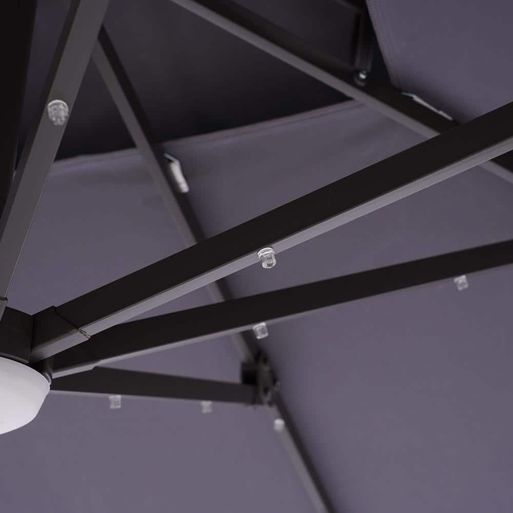 Gray Aluminum 99" Square Cantilever Patio Umbrella with LED Lights