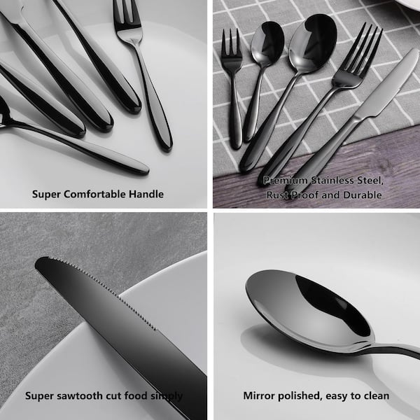 Velaze 20-Piece 18/8 Black Mirror Polished Stainless Steel Eating Utensils  Set Knife Fork Spoon Set (Service for 4) VLZ-FW-C20B - The Home Depot