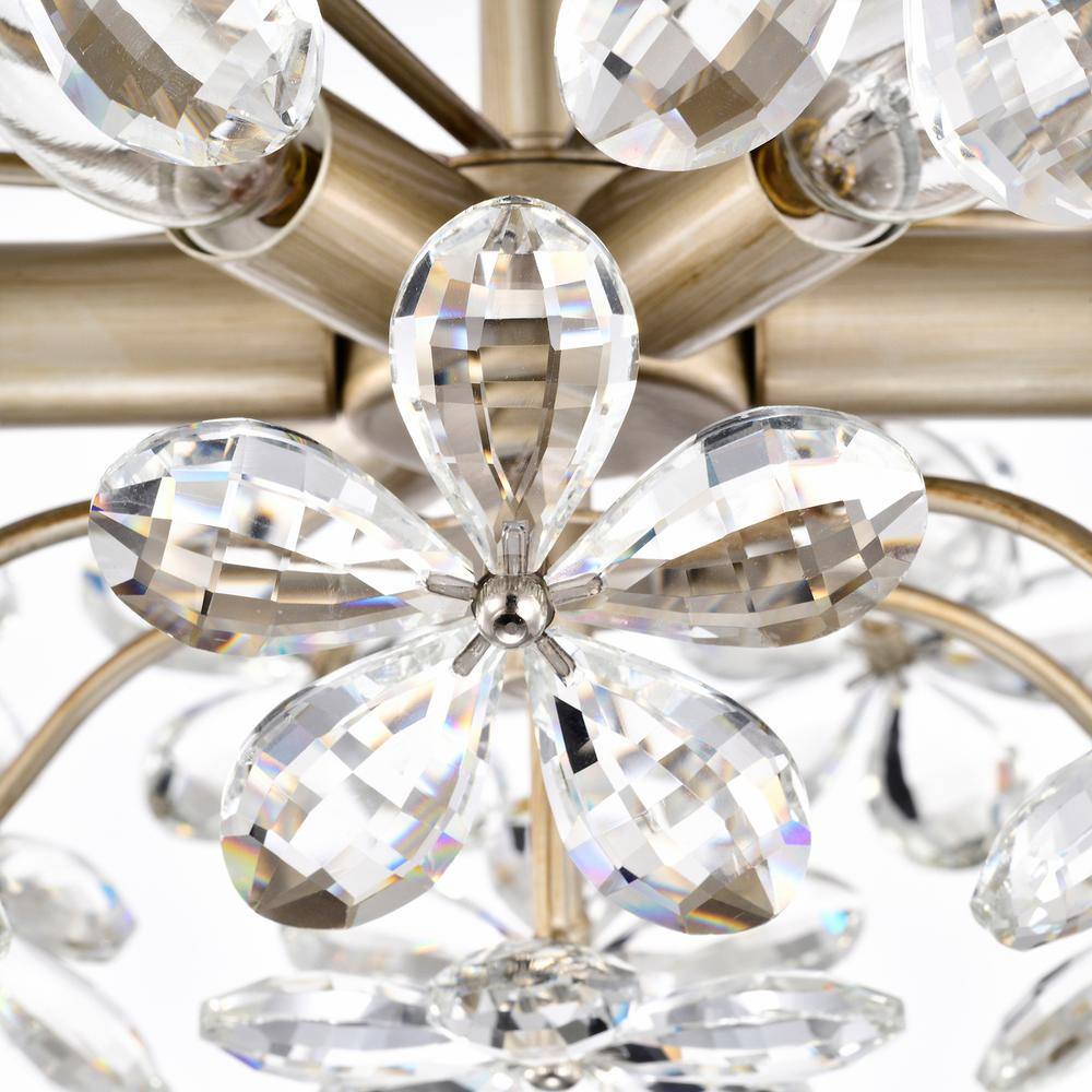 Teresa 17.7 in. Champagne and Silver Crystal Flower Flush Mount Light