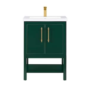 Taylor 24.4 in. W x 18 in. D x 34 in. H Bath Vanity in Forest Green with Ceramic Vanity Top in White with White Sink