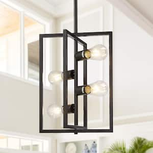 4-Light Black Modern Geometric Metal Ceiling Light Foyer Lighting Fixture Chandelier for Dining Room Kitchen Island