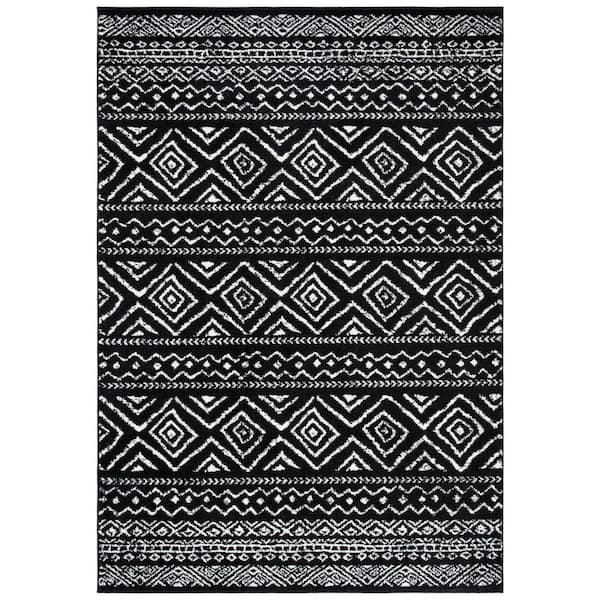 Tulum 3 ft. x 5 ft. Black/Ivory Striped Geometric Diamonds Area Rug