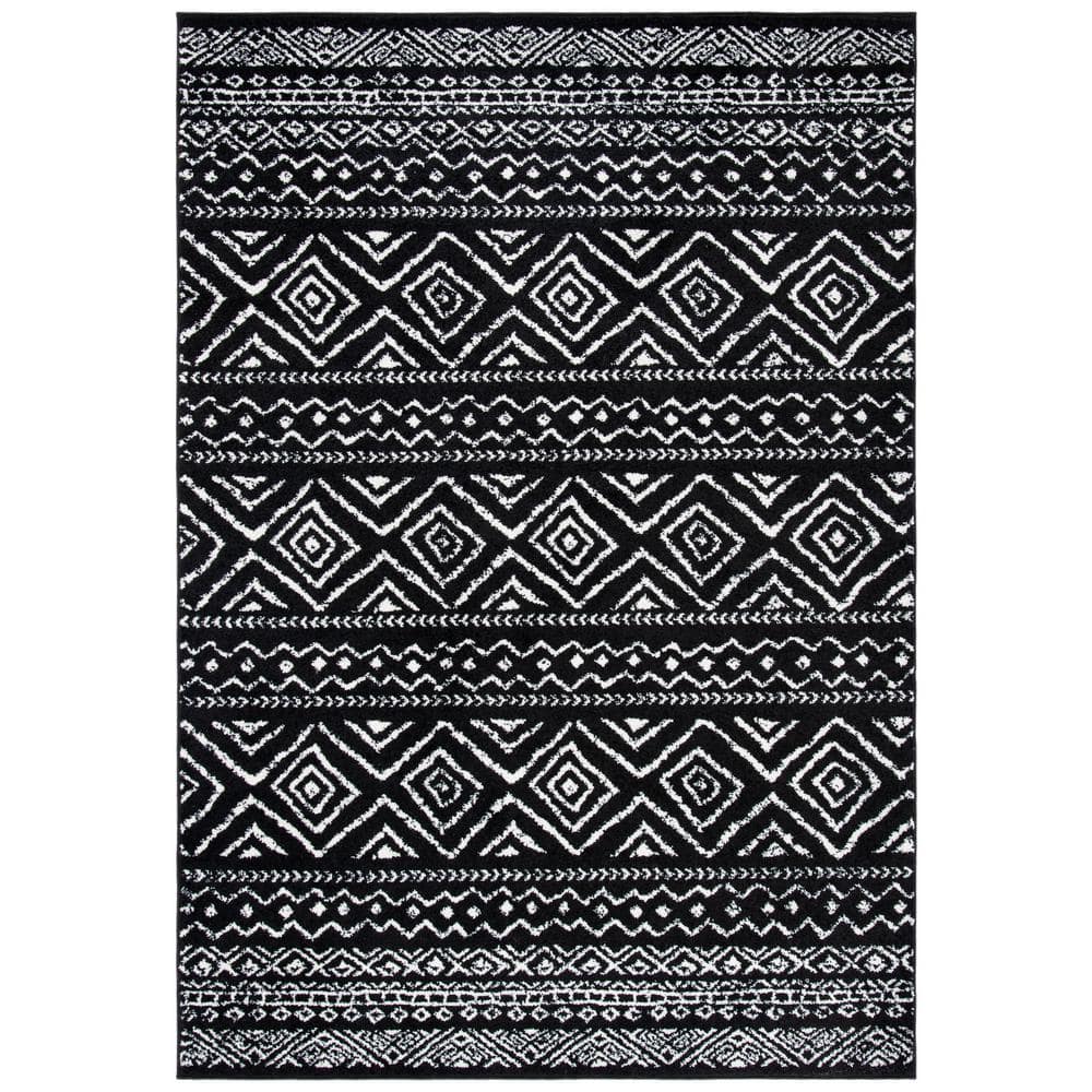 SAFAVIEH Tulum Black/Ivory 8 ft. x 10 ft. Striped Geometric Diamonds ...