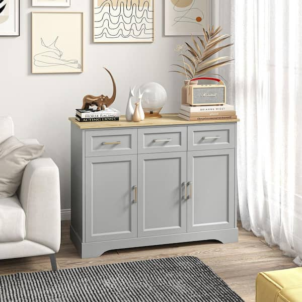 HOMCOM Gray Wood 39.75 in. Sideboard with Adjustable Shelves