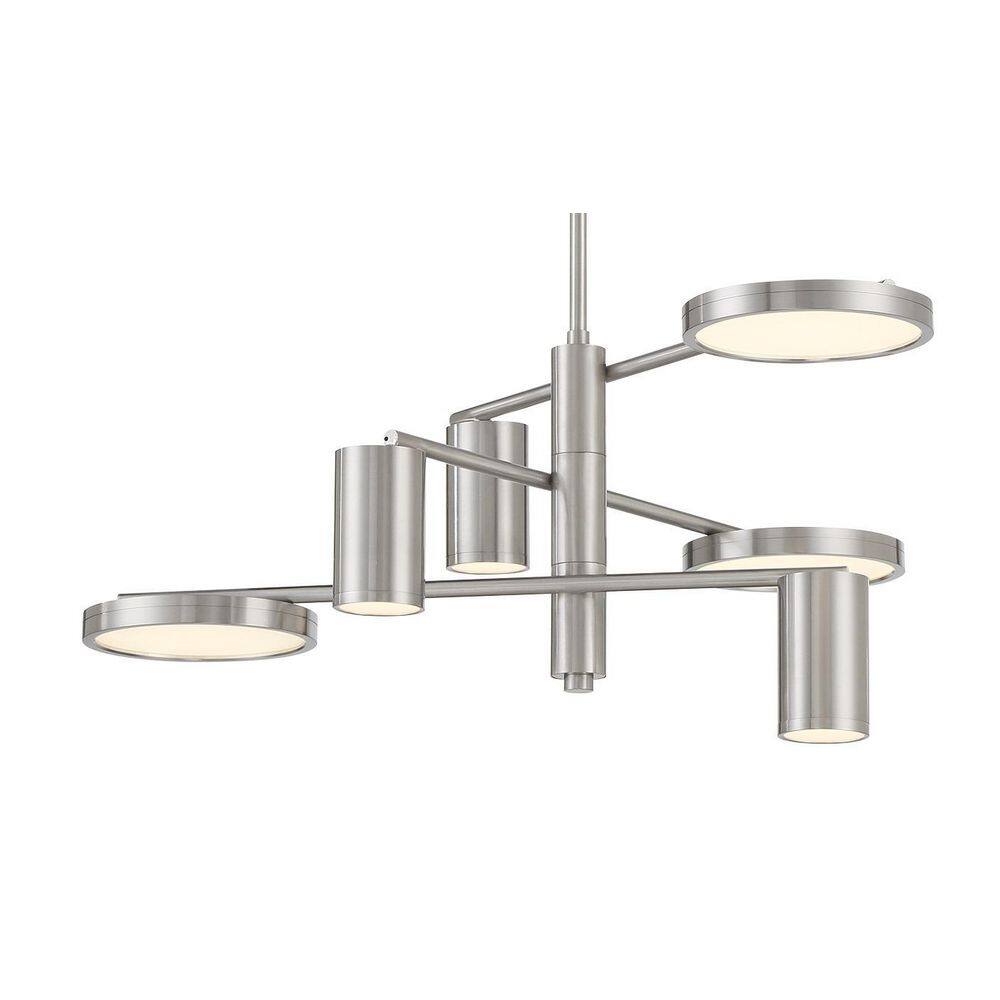 Brushed Nickel 6-Light LED Chandelier with Etched Glass