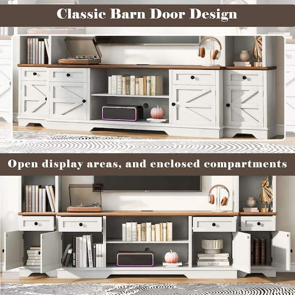 Lycvki White Entertainment Center TV Stand with Bookshelves for