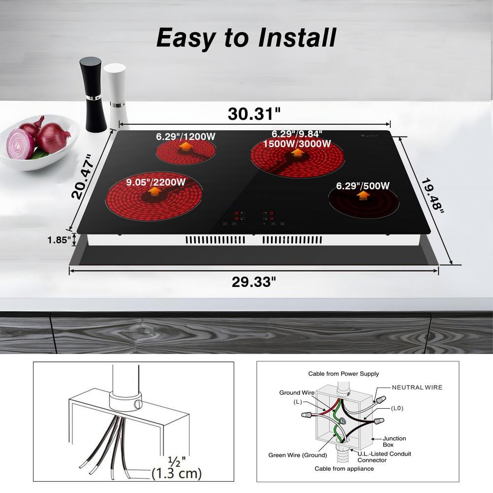 30-Inch Black Ceramic Electric Cooktop with Touch Control