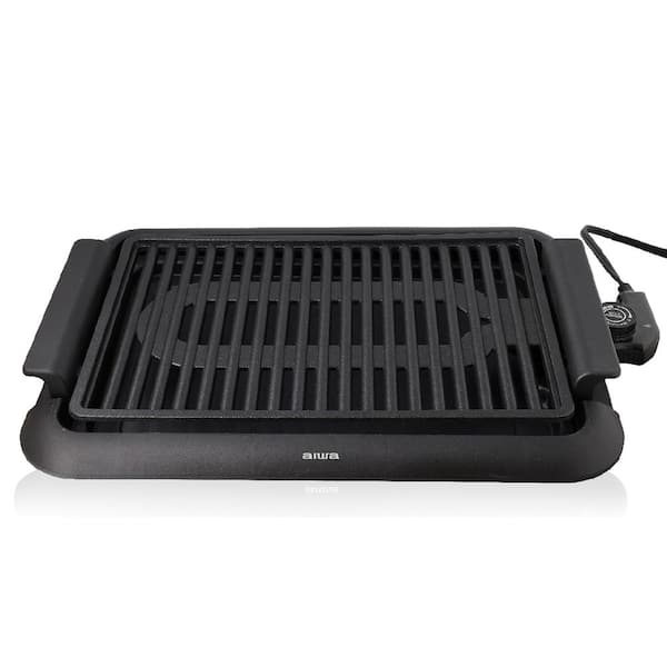 Aiwa 1200 Watt Indoor Smokeless Grill 5 Temperature Settings Cleaning Black Ceramic Nonstick Skillet