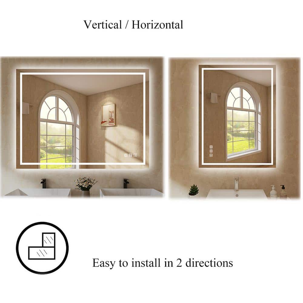 LED Lighted 32'' x 24'' Frameless Bathroom Vanity Mirror with Defogger