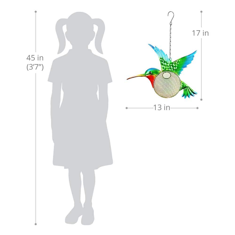 Colorful Metal Hanging Hummingbird Solar Bird Feeder