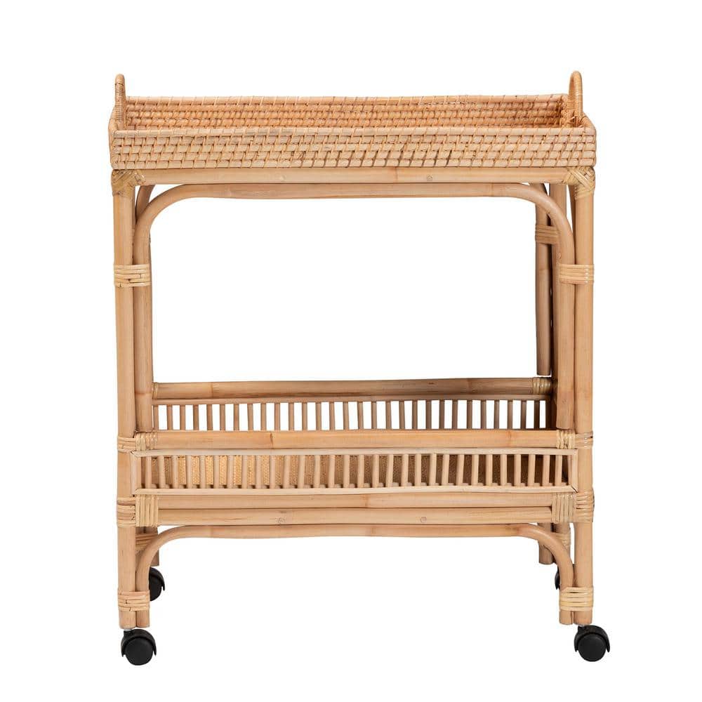 Natural Nude Rattan Rectangular Beverage Cart with Storage