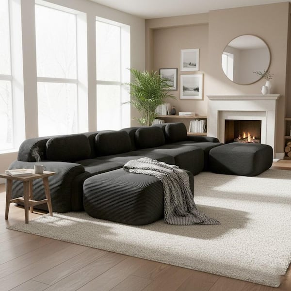 Homy Casa SMZO 152.7 in. Modular Corduroy Sectional Sofa with