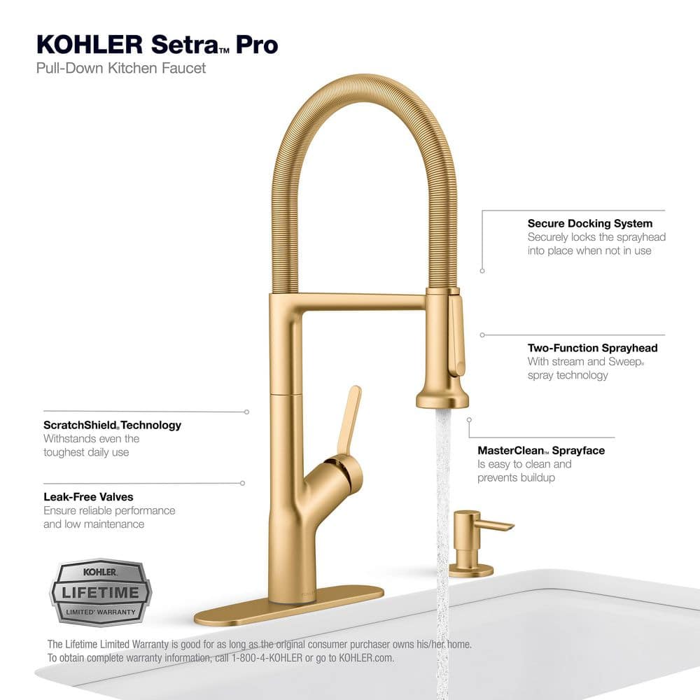 Vibrant Brushed Moderne Brass Single-Handle Kitchen Faucet with Soap Dispenser