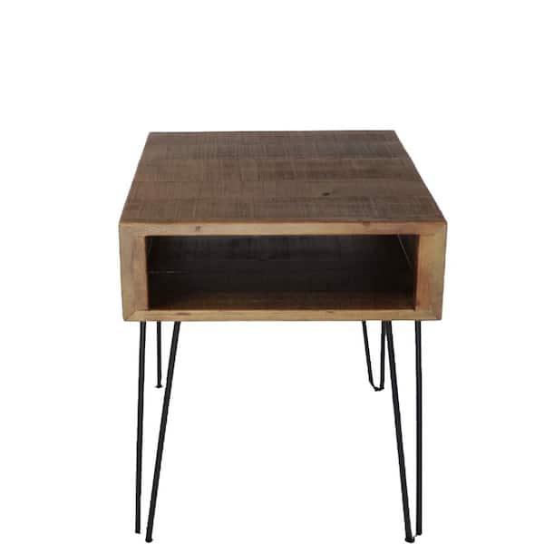 Tidoin 19 in. Black Square Metal Coffee Table with MDF Tabletop