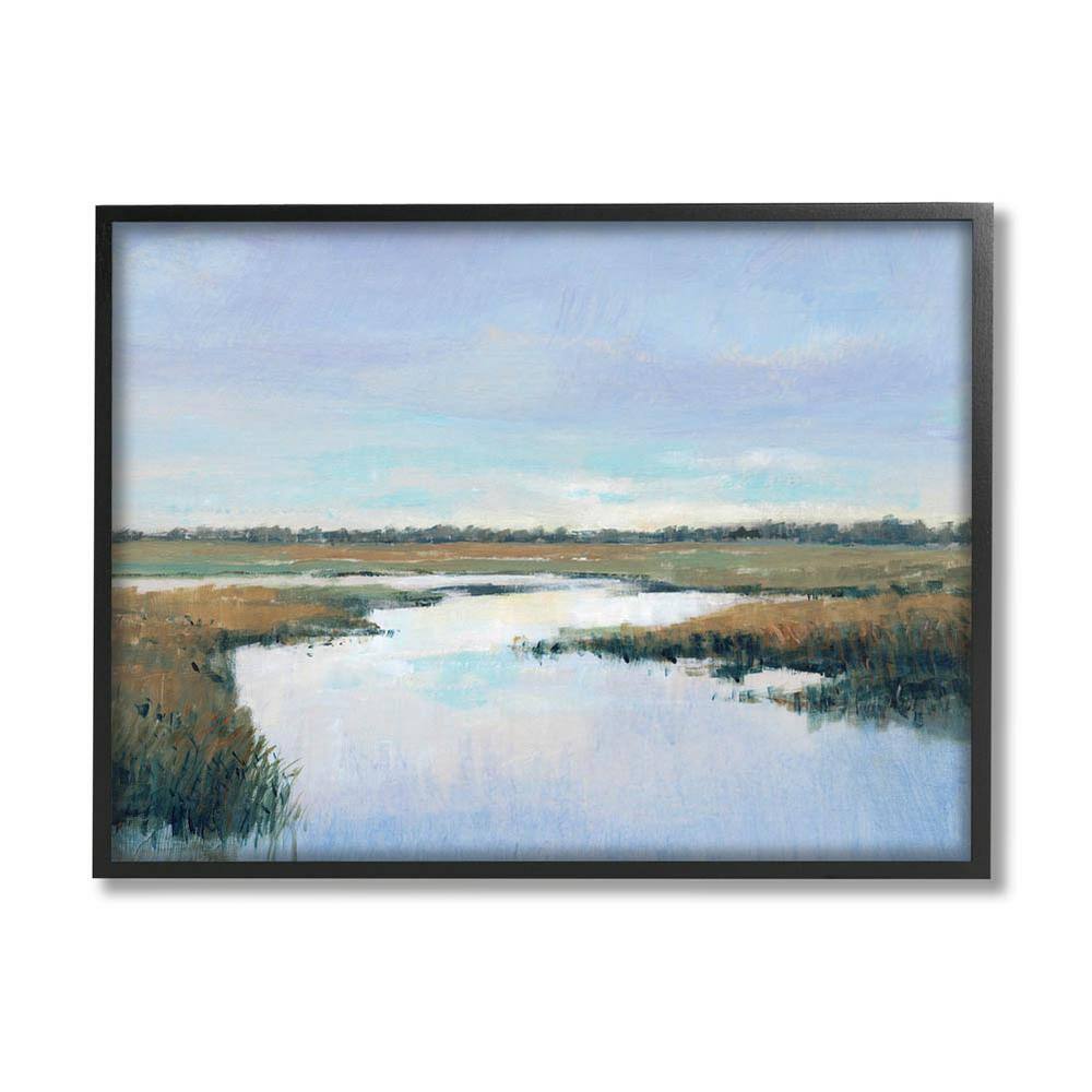 Tim OToole Rural River Horizon Black Framed Canvas Print