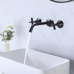 ABA Modern 2-Handle Wall Mount Bathroom vanity sink Faucet in matte black