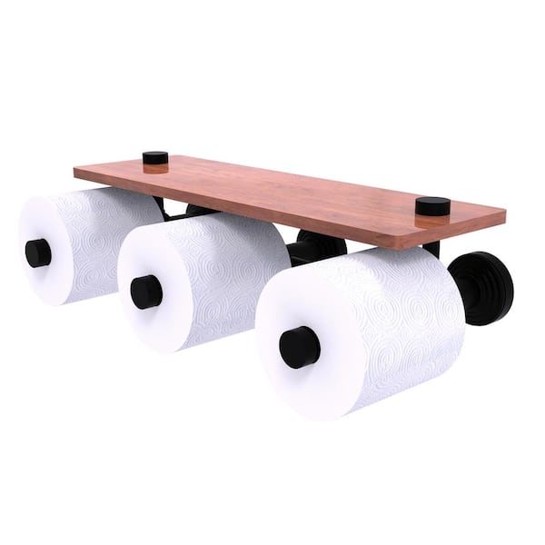 Allied Brass Waverly Place Collection Wall Mounted Toilet Paper Holder in Matte Black with Wood Shelf