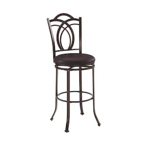 Khalif 30 in. Brown Metal Swivel High Back Bar Stool with Faux Leather Seat