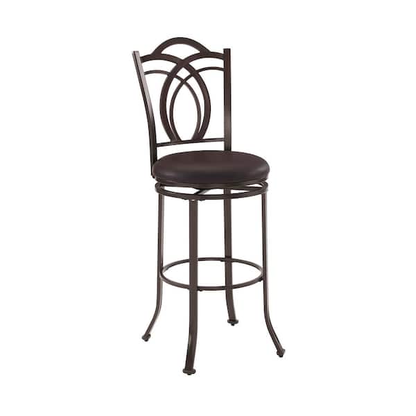Linon Home Decor Khalif 30 in. Brown Metal Swivel High Back Bar Stool with Faux Leather Seat