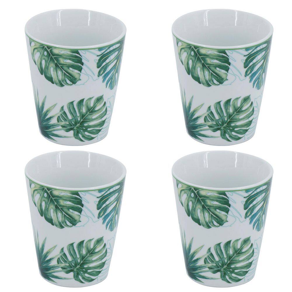 Botanical Ceramic White and Pink 10 oz. Mugs Set of 4
