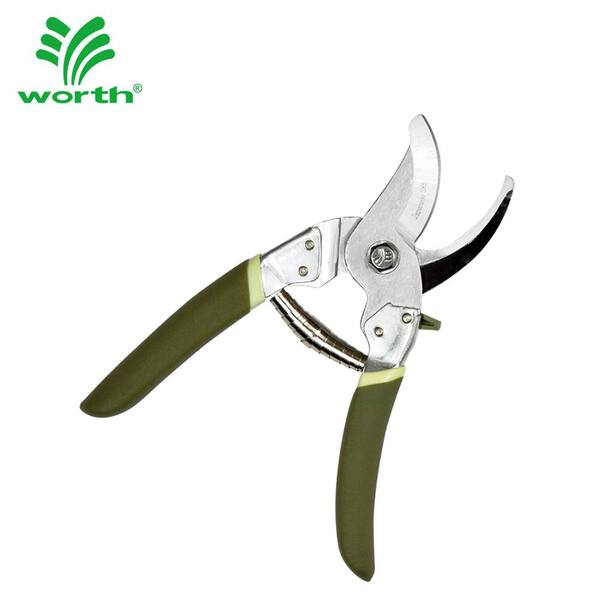 Worth Garden 8 in. Garden Hand Heavy Duty Bypass Pruner Soft PVC Grip