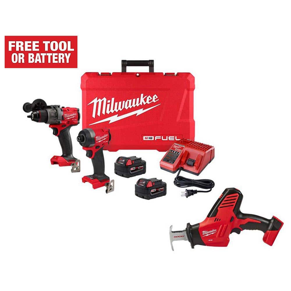 Milwaukee M18 FUEL 18-V Li-Ion Brushless Cordless Hammer Drill and Impact Driver Combo Kit (2-Tool) w/Hackzall Reciprocating Saw -  3697-22-2625