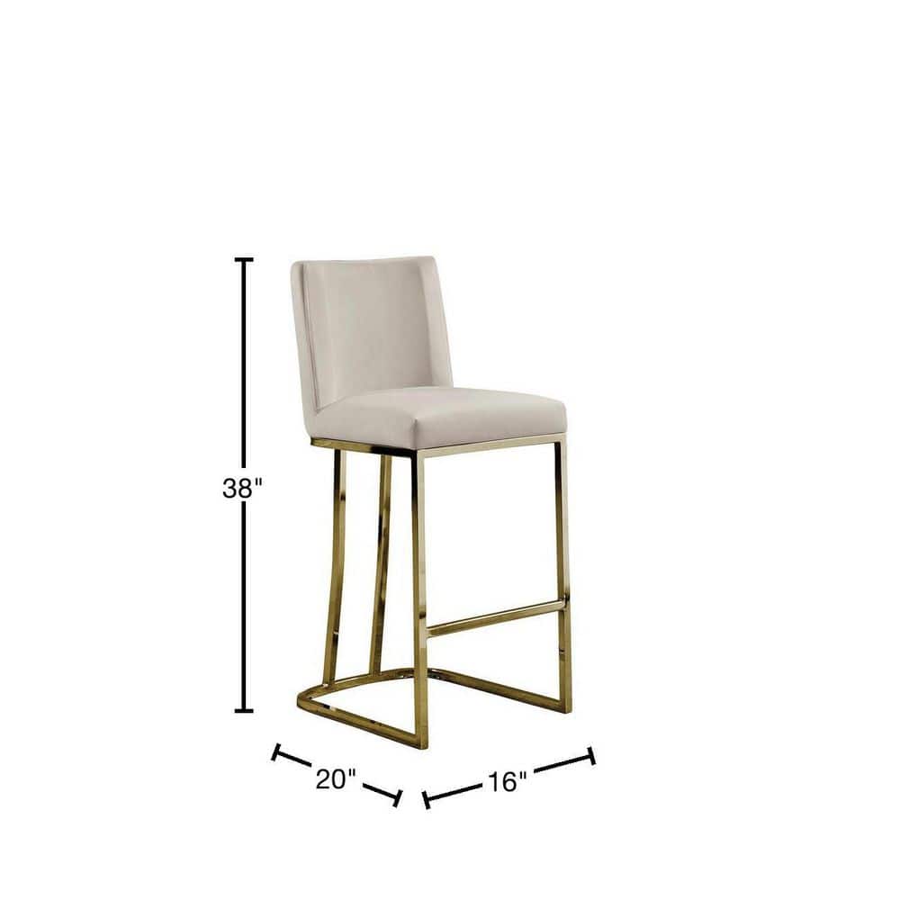 Beige Cream Velvet Counter Stools with Gold Chrome Base, Set of 2