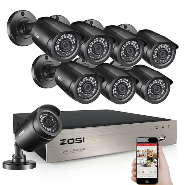 ZOSI H.265+ 8-Channel 2MP No Hard Drive DVR Outdoor Security Camera System with 8-Wired 1080P Outdoor Bullet Cameras