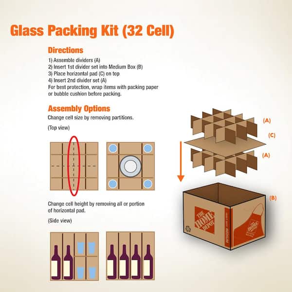 8 Sets Glass Divider Kits for Kitchen Packing Supplies for Moving Include  40 Pcs Glass Dividers 60 Pcs Foam Pouches Fits in 16 x 12 x 12 Inches Box