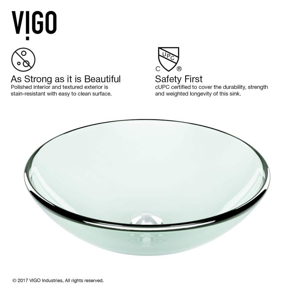 Clear Round Glass Vessel Sink with Antique Rubbed Bronze Faucet