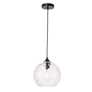 Timeless Home Calvin 9.8 in. W x 8.8 in. H 1-Light Black Pendant with Clear Glass Shade Glass