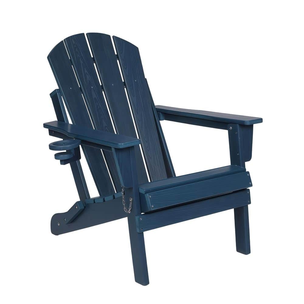 Navy Blue HDPE Folding Adirondack Chair with Cup Holder, Weather-Resistant Patio Lounge Chair, 350 lbs. Capacity price history on PriceWatchPro